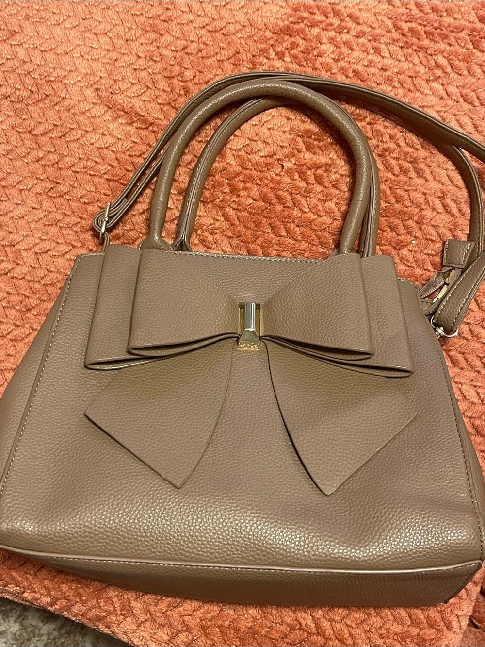 Crossi Bow-Accent Taupe Satchel with Top Handles
